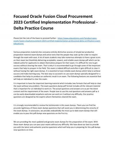 Focused Oracle Fusion Cloud Procurement 2023 Certified Implementation Professional - Delta Practice Course