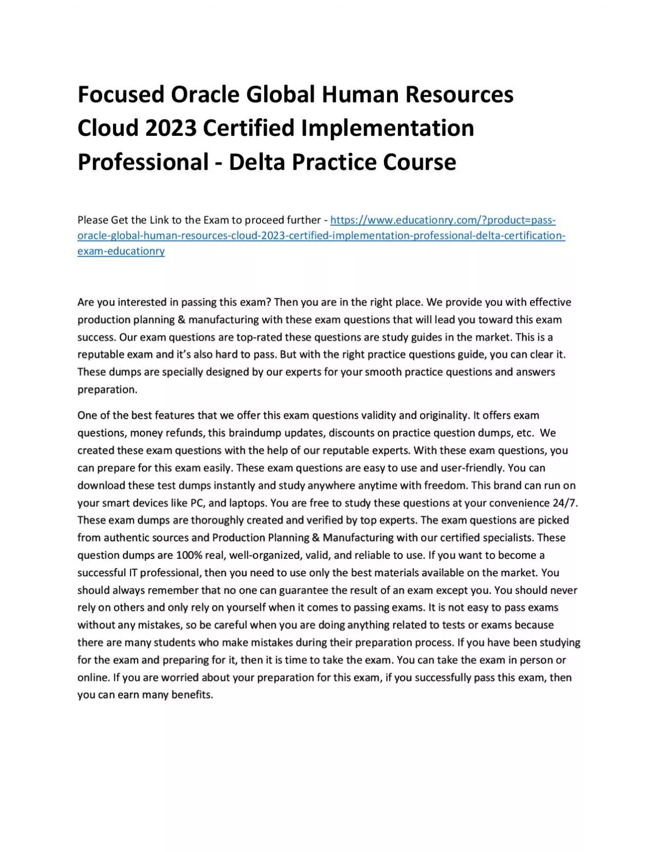 PDF-Focused Oracle Global Human Resources Cloud 2023 Certified Implementation Professional