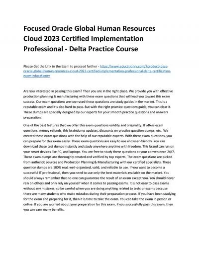 Focused Oracle Global Human Resources Cloud 2023 Certified Implementation Professional - Delta Practice Course