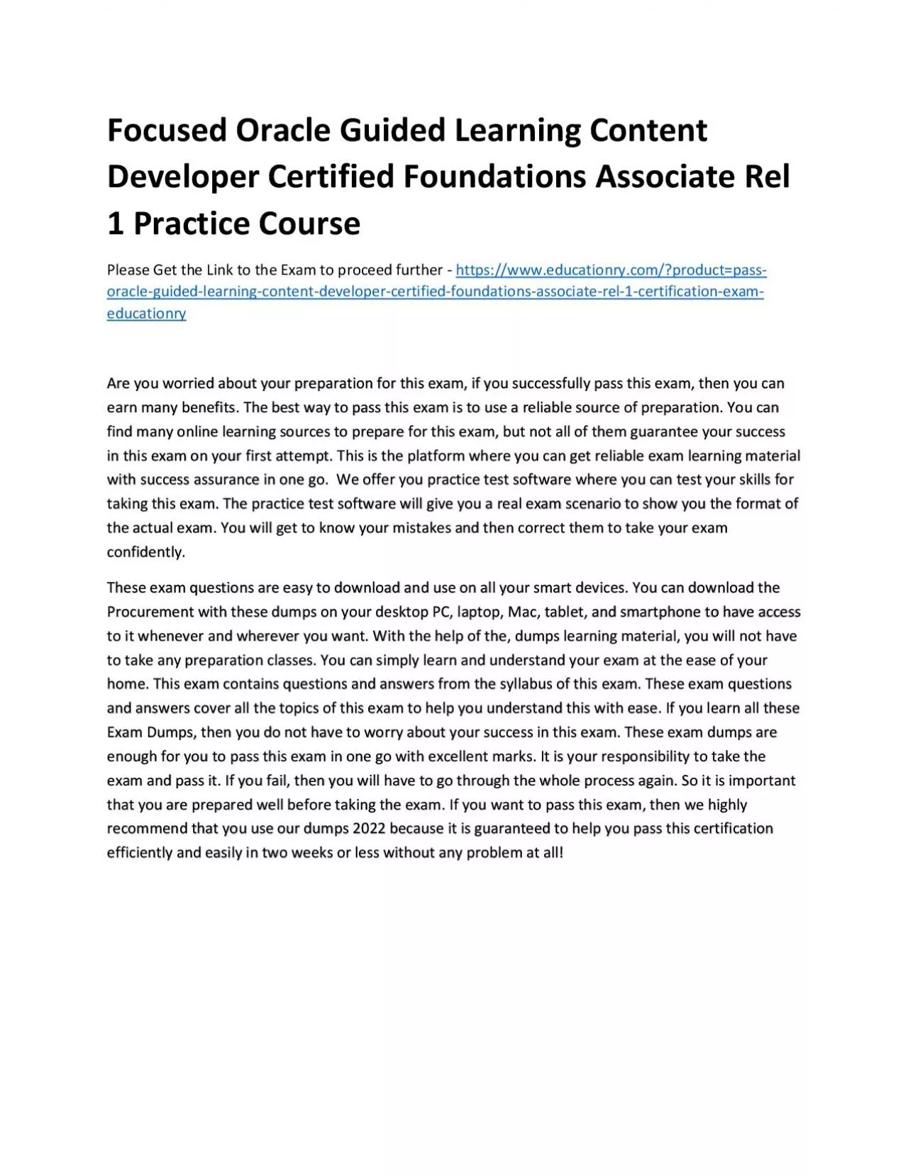 PDF-Focused Oracle Guided Learning Content Developer Certified Foundations Associate Rel 1