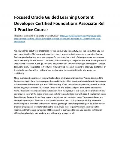 Focused Oracle Guided Learning Content Developer Certified Foundations Associate Rel 1