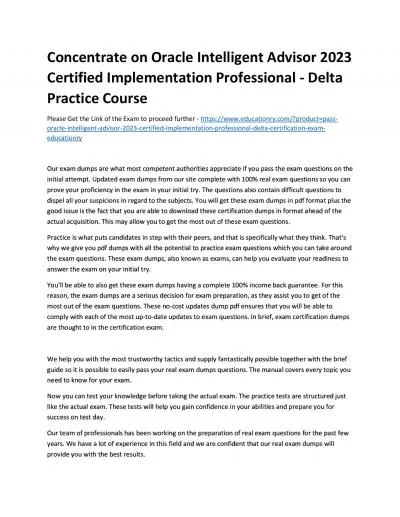 Concentrate on Oracle Intelligent Advisor 2023 Certified Implementation Professional -