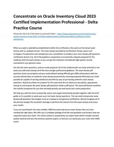 Concentrate on Oracle Inventory Cloud 2023 Certified Implementation Professional - Delta Practice Course