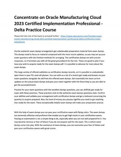 Concentrate on Oracle Manufacturing Cloud 2023 Certified Implementation Professional -