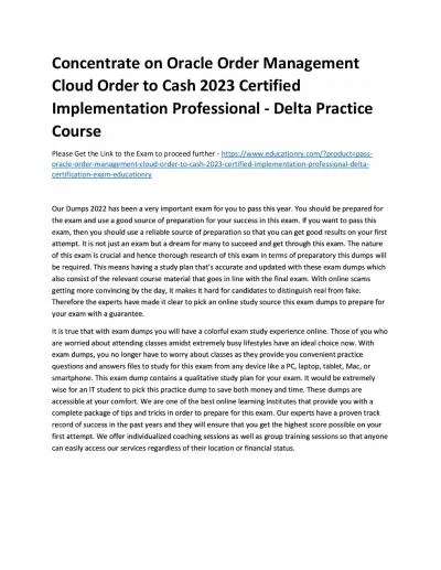 Concentrate on Oracle Order Management Cloud Order to Cash 2023 Certified Implementation