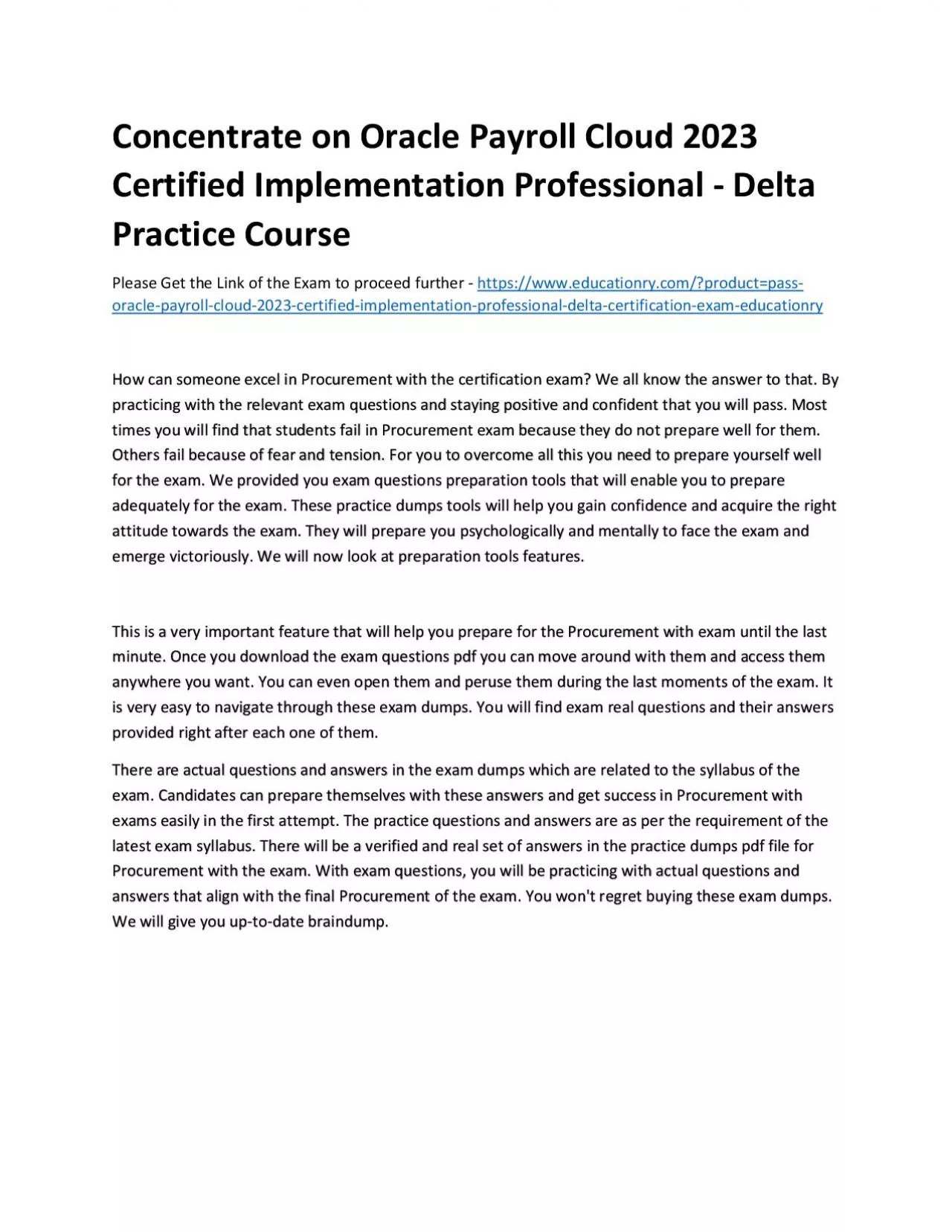 PDF-Concentrate on Oracle Payroll Cloud 2023 Certified Implementation Professional - Delta