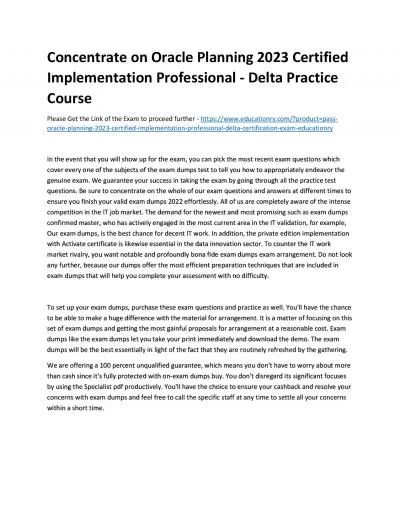 Concentrate on Oracle Planning 2023 Certified Implementation Professional - Delta Practice Course