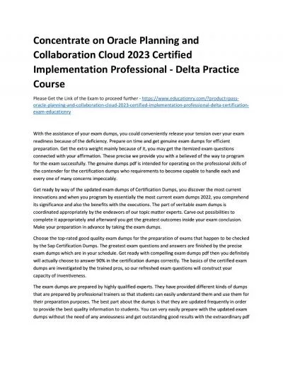 Concentrate on Oracle Planning and Collaboration Cloud 2023 Certified Implementation Professional - Delta Practice Course