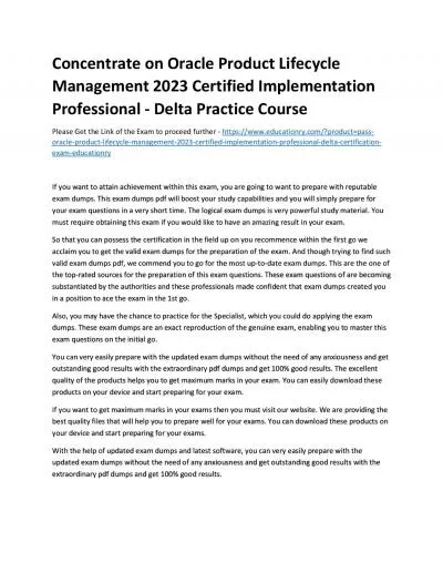 Concentrate on Oracle Product Lifecycle Management 2023 Certified Implementation Professional