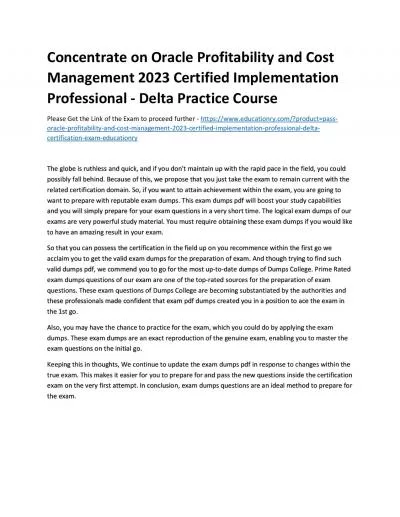 Concentrate on Oracle Profitability and Cost Management 2023 Certified Implementation