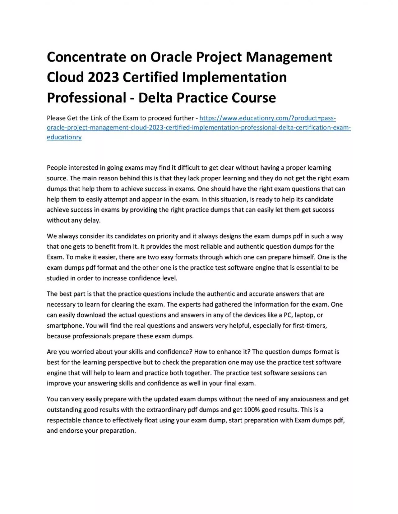 PDF-Concentrate on Oracle Project Management Cloud 2023 Certified Implementation Professional