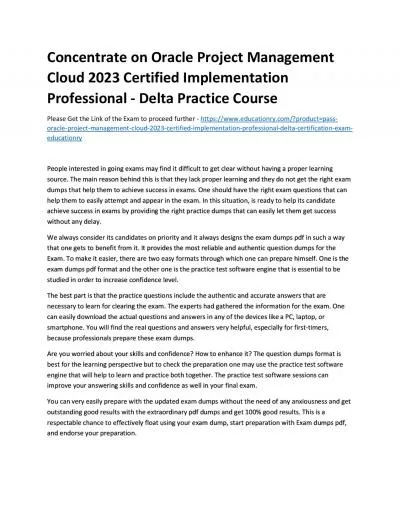 Concentrate on Oracle Project Management Cloud 2023 Certified Implementation Professional - Delta Practice Course