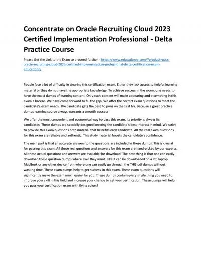 Concentrate on Oracle Recruiting Cloud 2023 Certified Implementation Professional - Delta Practice Course