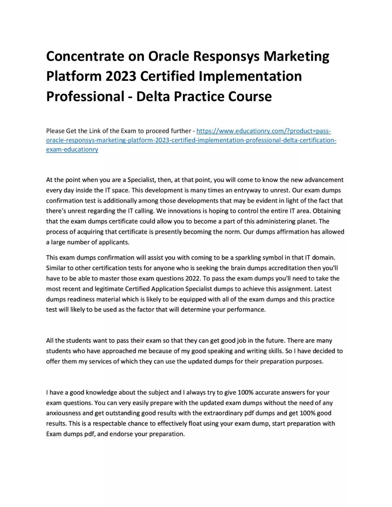 PDF-Concentrate on Oracle Responsys Marketing Platform 2023 Certified Implementation Professional