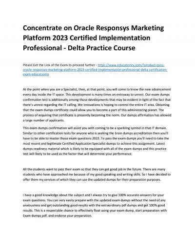 Concentrate on Oracle Responsys Marketing Platform 2023 Certified Implementation Professional