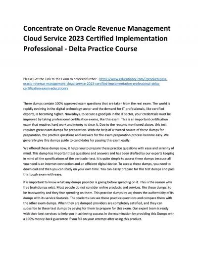 Concentrate on Oracle Revenue Management Cloud Service 2023 Certified Implementation Professional