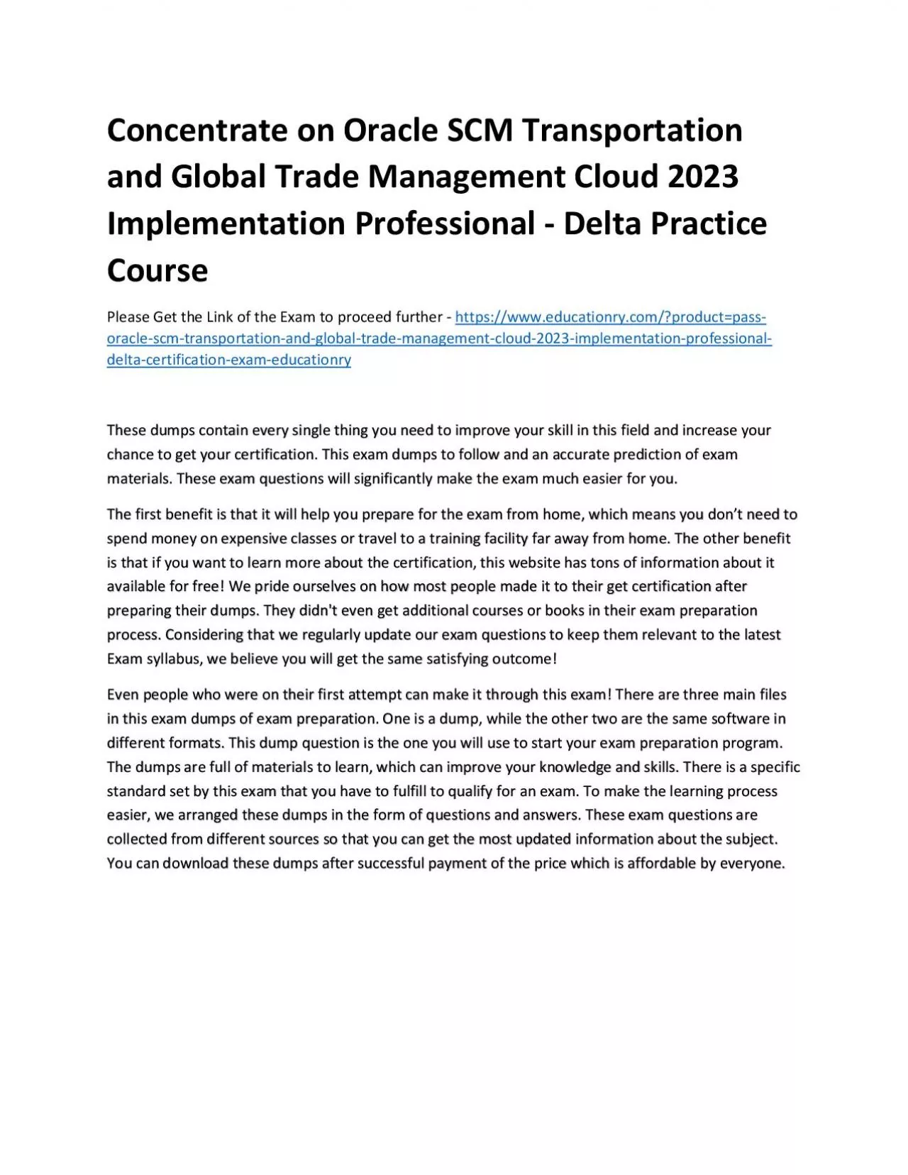 PDF-Concentrate on Oracle SCM Transportation and Global Trade Management Cloud 2023 Implementation