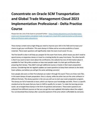 Concentrate on Oracle SCM Transportation and Global Trade Management Cloud 2023 Implementation Professional - Delta Practice Course