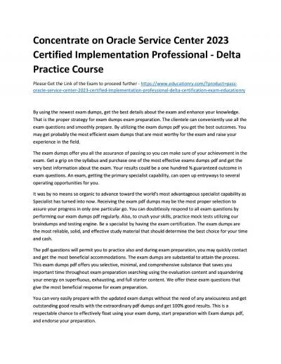 Concentrate on Oracle Service Center 2023 Certified Implementation Professional - Delta Practice Course