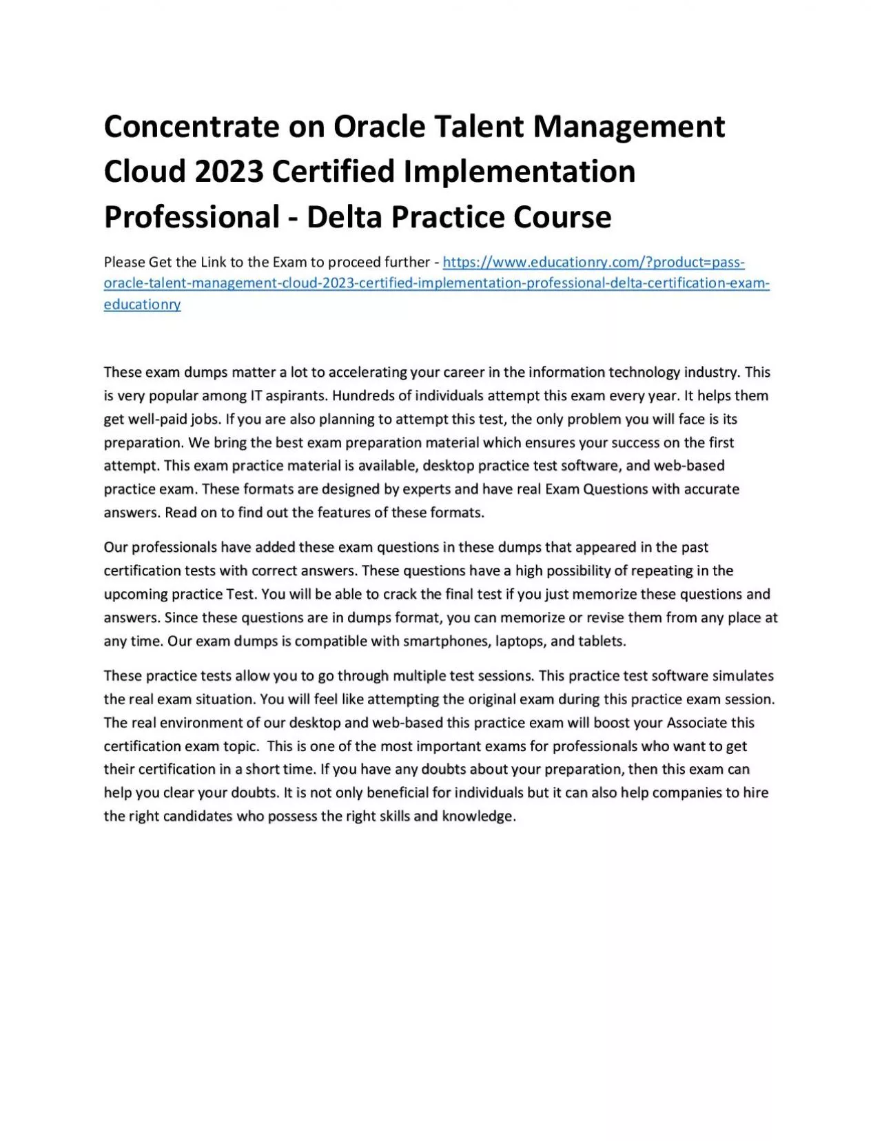 PDF-Concentrate on Oracle Talent Management Cloud 2023 Certified Implementation Professional