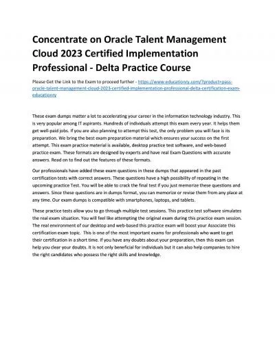 Concentrate on Oracle Talent Management Cloud 2023 Certified Implementation Professional - Delta Practice Course