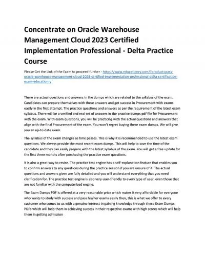 Concentrate on Oracle Warehouse Management Cloud 2023 Certified Implementation Professional - Delta Practice Course