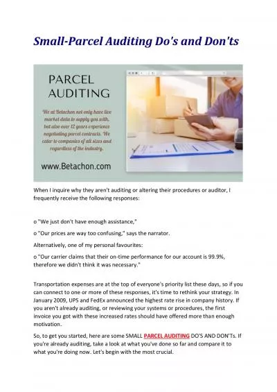 Small-Parcel Auditing Do\'s and Don\'ts