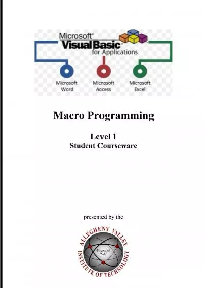 (EBOOK)-Visual Basic for Applications (VBA) Level 1: Macro Programming Level 1 Student