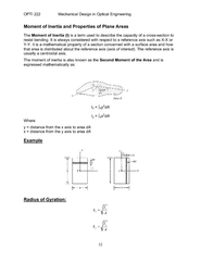 OPTI 222 Mechanical Design in Optical Engineering  Moment of Inertia a