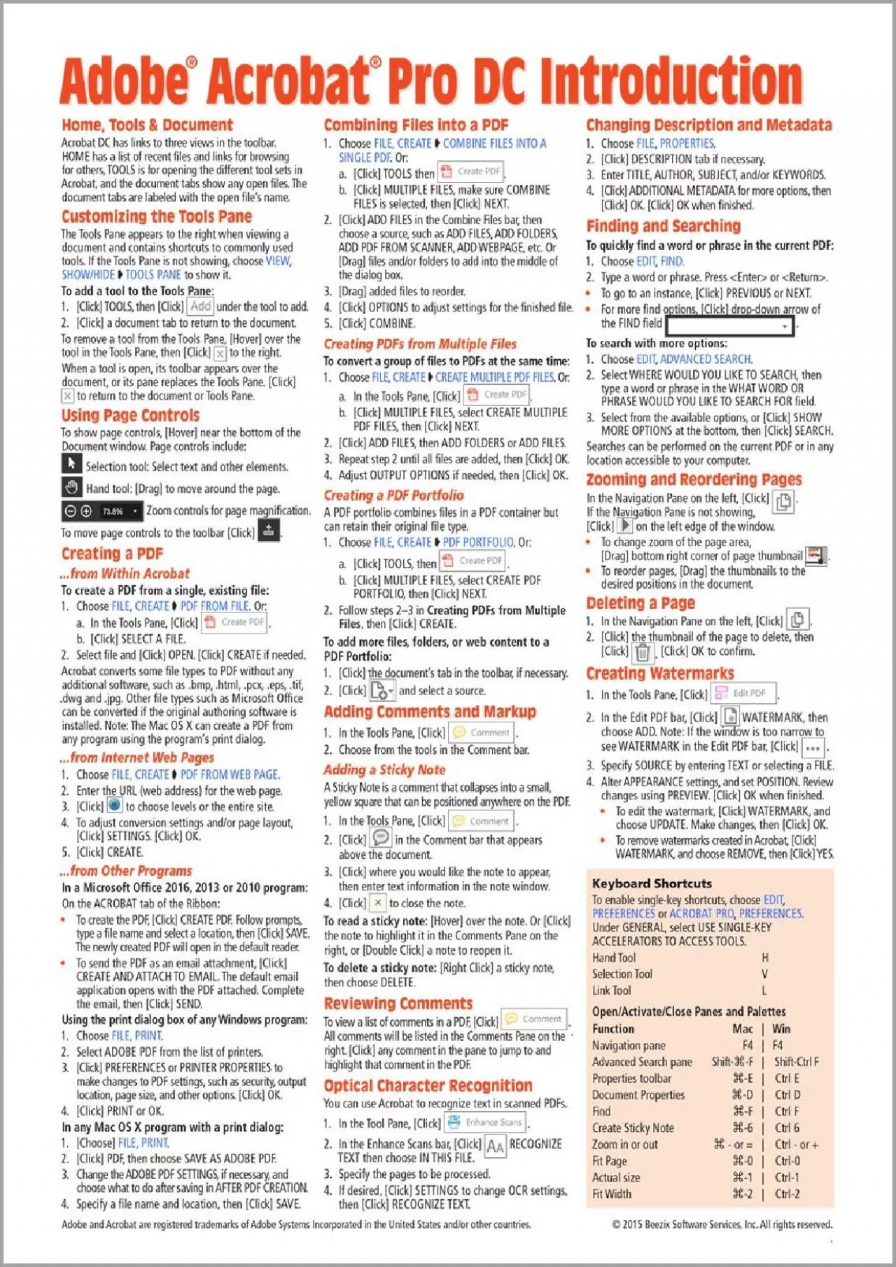 (BOOS)-Adobe Acrobat Pro DC Introduction Quick Reference Guide (Cheat Sheet of Instructions,