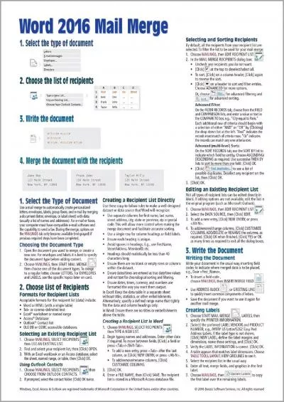 (BOOK)-Microsoft Word 2016 Mail Merge Quick Reference Guide - Windows Version (Cheat Sheet of Instructions, Tips  Shortcuts - Laminated Card)