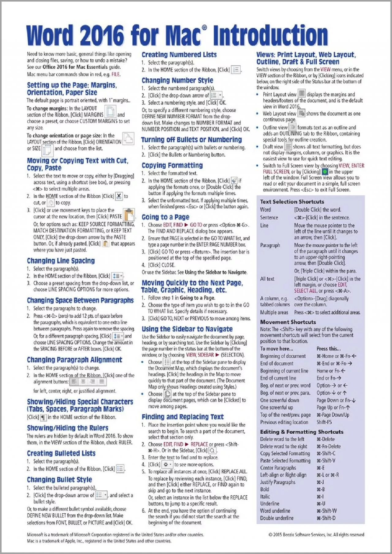 (READ)-Word 2016 for Mac Introduction Quick Reference Guide (Cheat Sheet of Instructions,