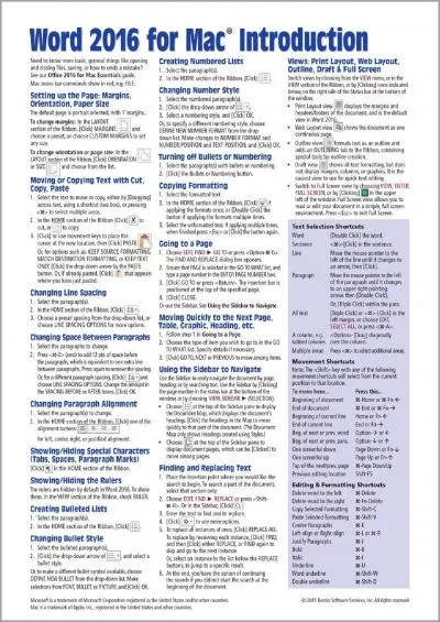(READ)-Word 2016 for Mac Introduction Quick Reference Guide (Cheat Sheet of Instructions, Tips  Shortcuts - Laminated Card)
