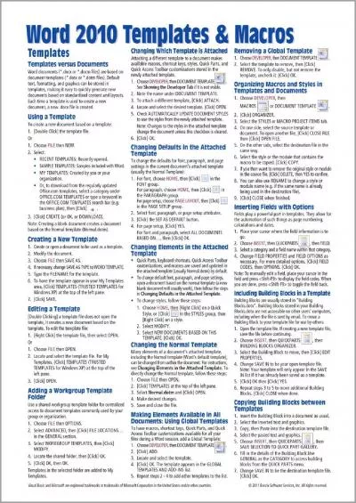 (DOWNLOAD)-Microsoft Word 2010 Templates  Macros Quick Reference Guide (Cheat Sheet of Instructions, Tips  Shortcuts - Laminated Card)