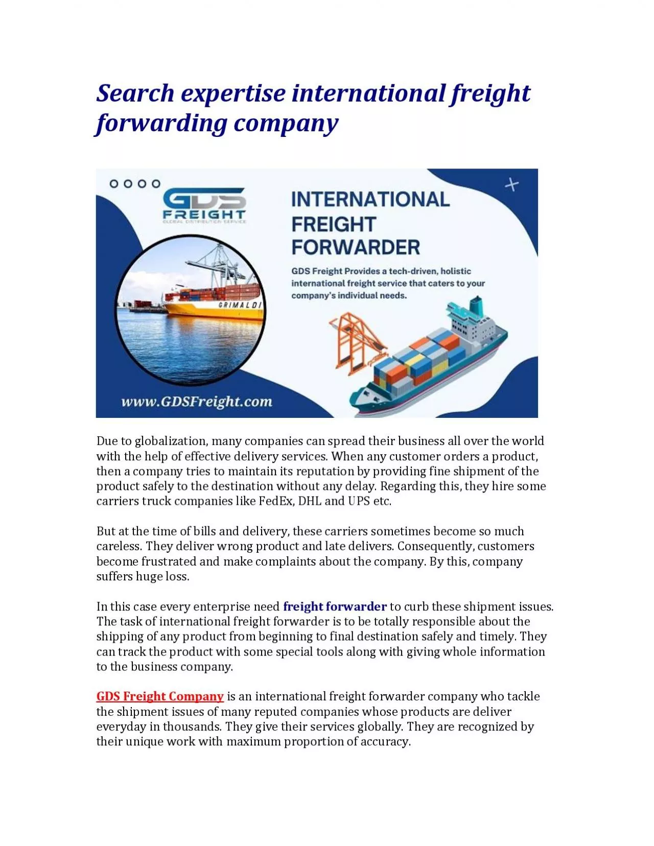 Search expertise international freight forwarding company