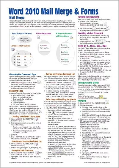 (BOOS)-Microsoft Word 2010 Mail Merge  Forms Quick Reference Guide (Cheat Sheet of Instructions, Tips  Shortcuts - Laminated Card)