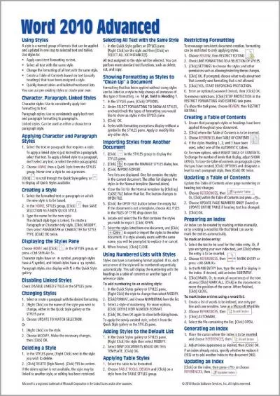 (EBOOK)-Microsoft Word 2010 Advanced Quick Reference Guide (Cheat Sheet of Instructions, Tips  Shortcuts - Laminated Card)