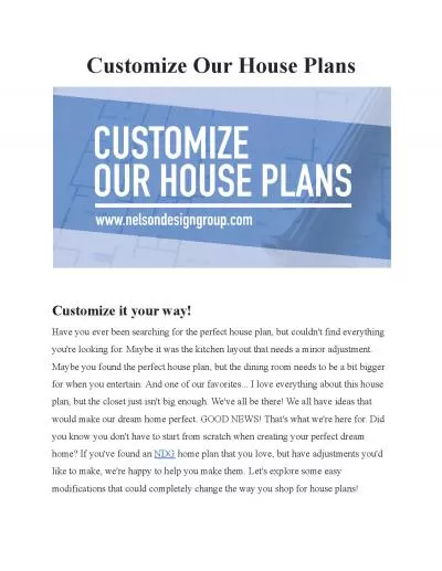 Customize Our House Plans - Nelson Design Group