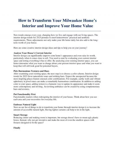 How to Transform Your Milwaukee Home’s Interior and Improve Your Home Value