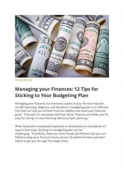 Managing your Finances: 12 Tips for Sticking to Your Budgeting Plan