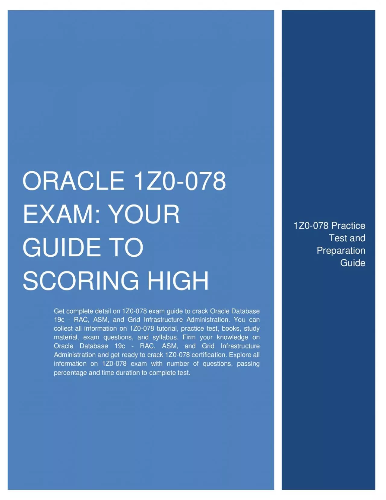 PDF-Oracle 1Z0-078 Exam: Your Guide to Scoring High