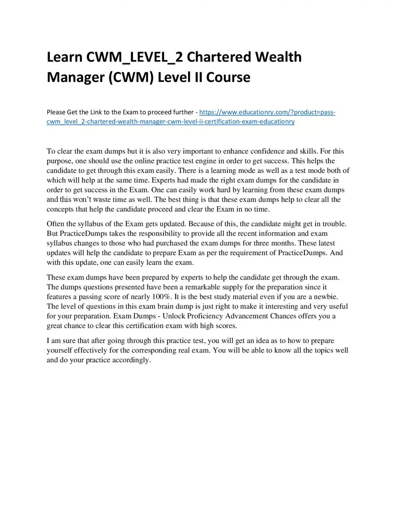 PDF-Learn CWM_LEVEL_2 Chartered Wealth Manager (CWM) Level II Practice Course