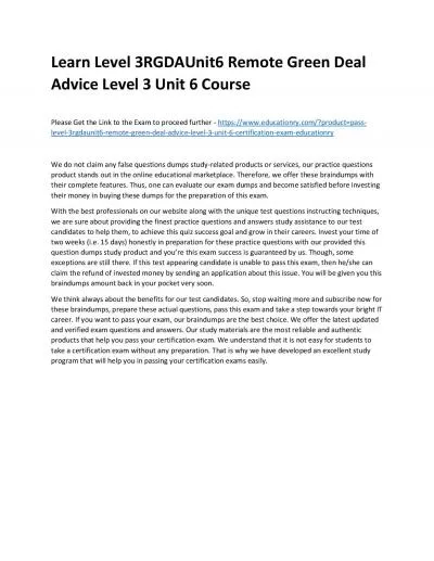 Learn Level 3RGDAUnit6 Remote Green Deal Advice Level 3 Unit 6 Practice Course