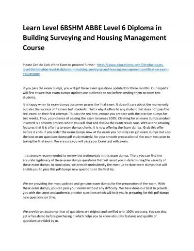 Learn Level 6BSHM ABBE Level 6 Diploma in Building Surveying and Housing Management Practice