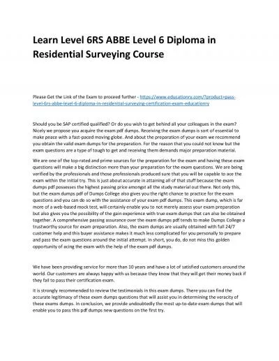 Learn Level 6RS ABBE Level 6 Diploma in Residential Surveying Practice Course