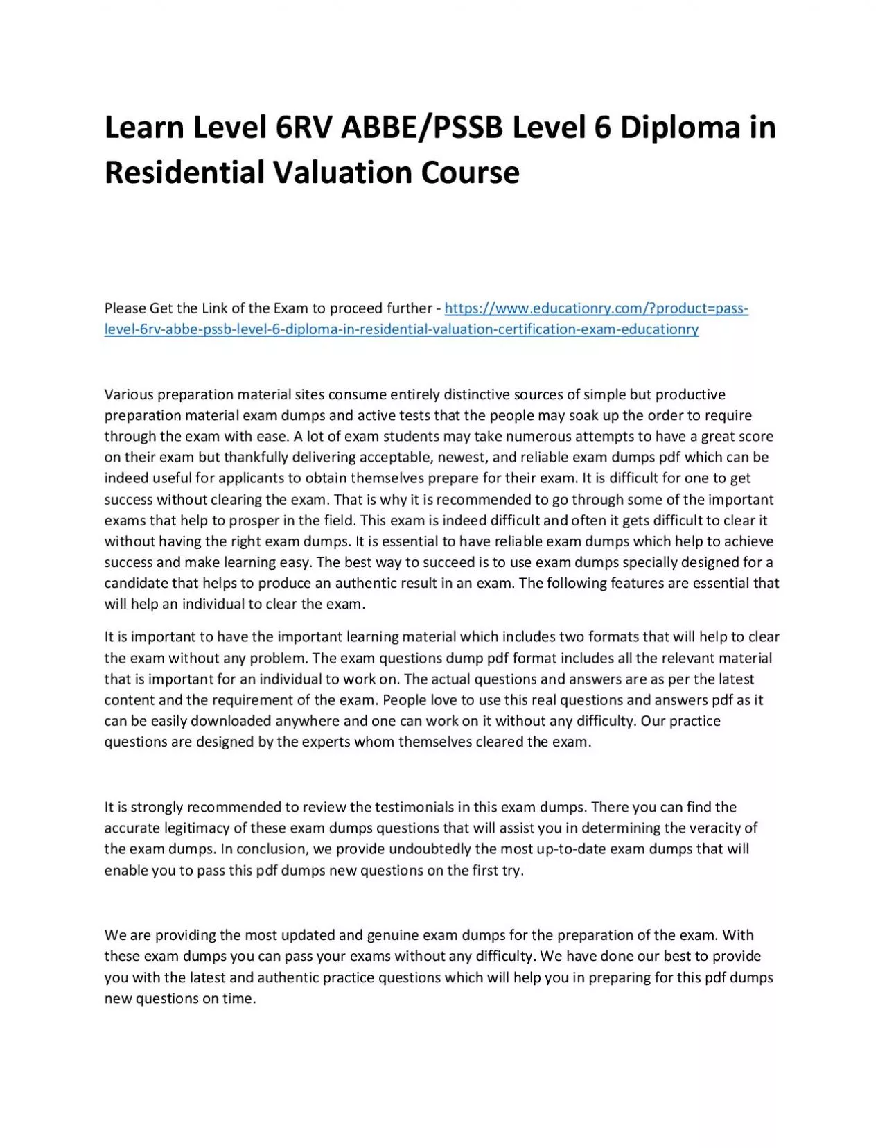 PDF-Learn Level 6RV ABBE/PSSB Level 6 Diploma in Residential Valuation Practice Course