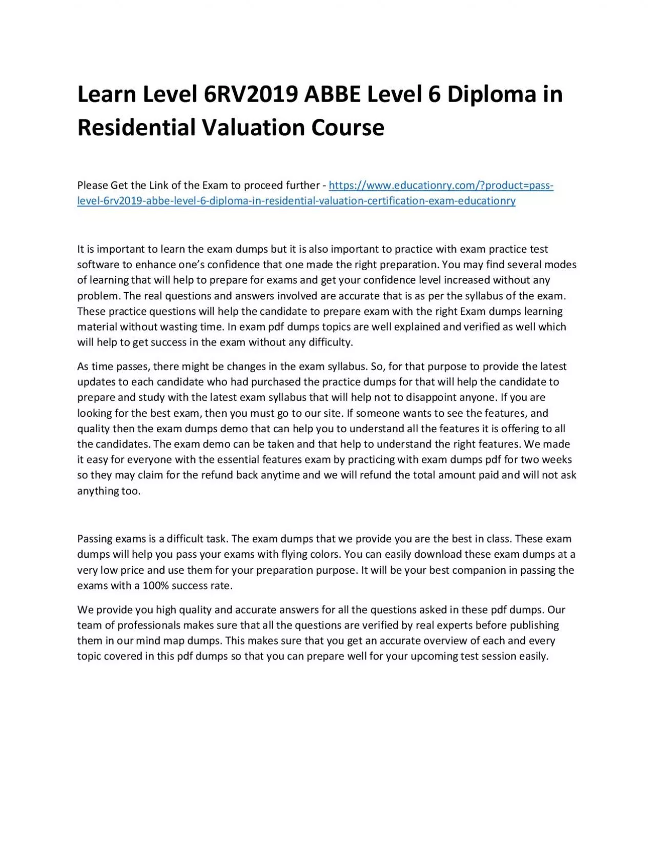 PDF-Learn Level 6RV2019 ABBE Level 6 Diploma in Residential Valuation Practice Course