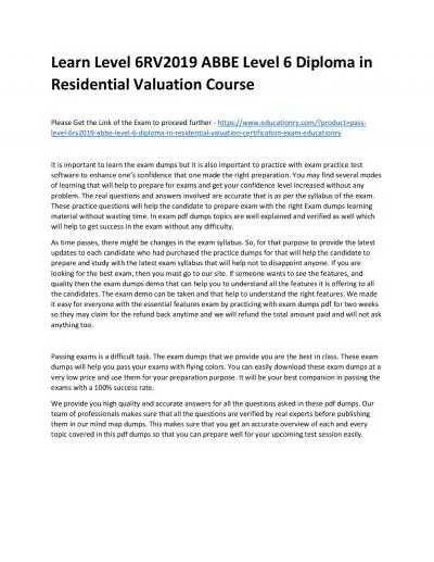 Learn Level 6RV2019 ABBE Level 6 Diploma in Residential Valuation Practice Course