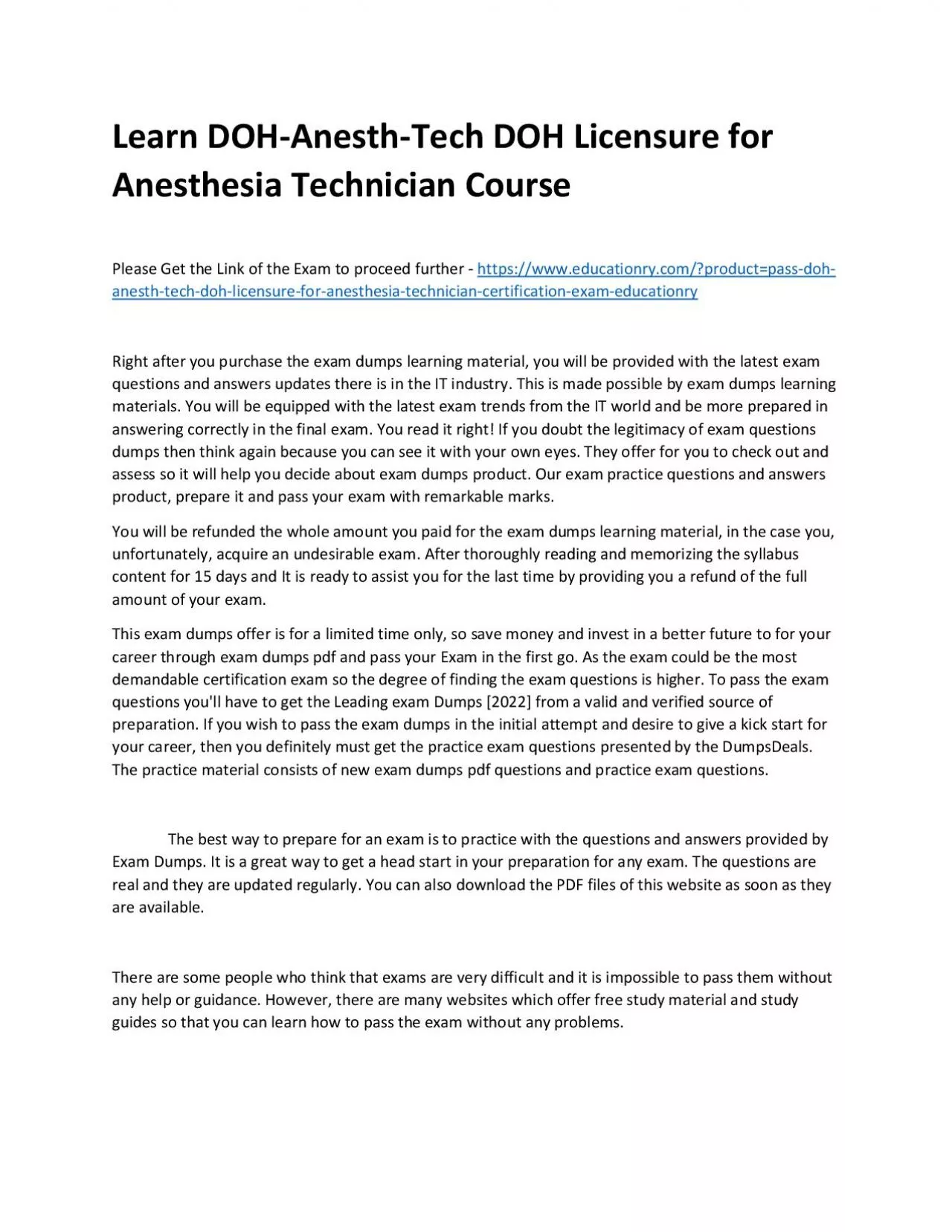 PDF-Learn DOH-Anesth-Tech DOH Licensure for Anesthesia Technician Practice Course