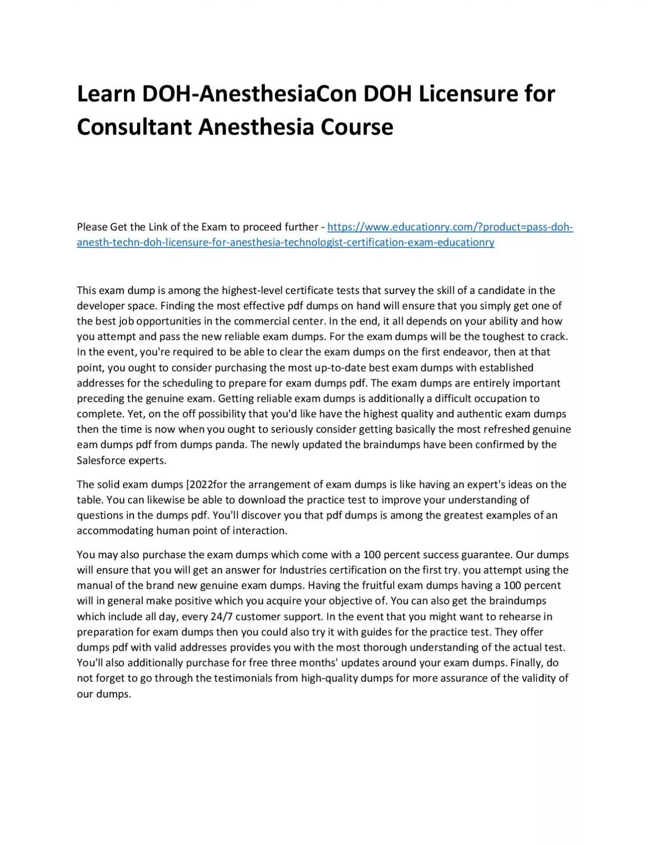 PDF-Learn DOH-AnesthesiaCon DOH Licensure for Consultant Anesthesia Practice Course